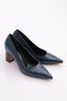 Women's Oval Heeled Shoes Navy Blue Wrinkled Patent Leather 26935910 - 2