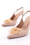 Women's Open Back Metal Brooch Heeled Shoes Beige Patent Leather 101233557 - 4