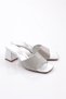 Women's Goblet Heeled Stone Decorated Heeled Slippers Silver Metallic 2121452621 - 2