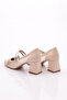 Women's Double Stripe Laced Heeled Shoes Beige Matte 7916535 - 3