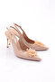 Women's Open Back Metal Brooch Heeled Shoes Beige Patent Leather 101233557 - 2