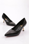 Women's Pointed Toe Low-Cut Heeled Shoes Black Patent Leather 451221029 - 4
