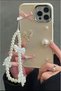Phone Charm with Bow and Pearls Coquette Bag Ornament