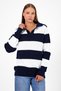 Women's Striped Striped Comfort V Polo Neck Knitwear - 3