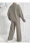 Women's Crew Neck Leg Stitching Detail 3 Thread Hijab Double Set - 2