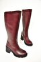R 654047703   Burgundy Genuine Leather Thick Heeled Women's Boots - 5