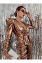Women's Gold Lame Fabric Lining Bow Detail Design Mini Dress - 2