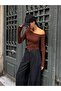 Women's Brown Boat Neck Cotton Fabric Blouse 28168
