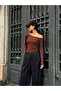 Women's Brown Boat Neck Cotton Fabric Blouse 28168 - 3