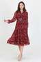 Women's Belted Neckline Tie Detail Printed Chiffon Dress Rssn02 - 5