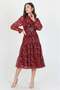 Women's Belted Neckline Tie Detail Printed Chiffon Dress Rssn02 - 3