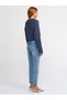 By-6826 Snow Wash Comfort Mom Jeans Blue Stone High Waist Jeans Narrow Leg Denim Trousers - 3