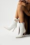 V Buckle Detailed Zippered White Patent Leather Women's Boots