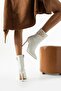 V Buckle Detailed Zippered White Patent Leather Women's Boots - 2
