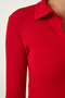 Ribbed Cut Polo Neck Knitted Blouse - Red Lgt0008 - 4