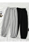 Unisex Black-Grey Set of 2 2-Thread Knitted Fabric Waist and Leg Elastic Sweatpants - 5