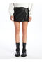 Azestrend New Season Zippered Waist Leather-Look Women's Shorts Skirt - 2