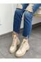 Beige Leather (Sera) Zipper Detail Women's Boots - 5