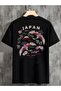 Unisex Oversize T-Shirt Japan Bird Rose Back Print Black