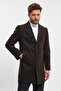 Men's Dark Brown Jacket Collar Standard Fit Stamp Coat - 6
