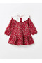 LCW Kids Burgundy Printed Peter Pan Collar Long-Sleeve Floral Girls' Dress