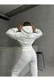 Double Set - Hooded Zippered Sweatshirt and Jogger Tracksuit - Quilted Top and Bottom Set - 3