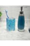 Liquid Soap Dispenser, Toothbrush Holder 2 Piece Bathroom Set, Gray Blue And Floral