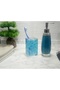 Liquid Soap Dispenser, Toothbrush Holder 2 Piece Bathroom Set, Gray Blue And Floral - 2