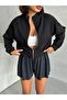 Women's Black Zippered Sleeve Elastic Waist 3 Thread Sweat - 5