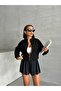 Women's Black Zippered Sleeve Elastic Waist 3 Thread Sweat - 4