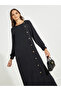Round Neck Button Detail A-Line Maxi Dress - 5
