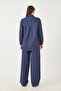 Women's Blue Stitching Detailed Denim Top and Bottom Set 60251883 - 4