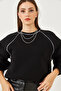 Women's Black Piping Detailed Three-Thread Ribbed Sweatshirt 60251895 - 2