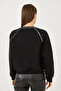 Women's Black Piping Detailed Three-Thread Ribbed Sweatshirt 60251895 - 6