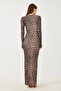 Women's Brown Leopard Patterned Long Dress 376-1 60251887 - 4