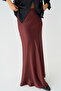 Women's Burgundy Long Flared Satin Skirt - 2