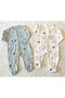 Green-Ecru 2-Piece Organic Baby Girl and Boy Cotton Fabric Rompers with Snap Fasteners
