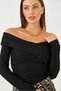 Women's Black Ottoman Fabric Cross Collar Detail Blouse 60251890