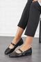 Medes Women's Genuine Leather Ballerinas - Double Color Black Glitter Belt Scarf - 4