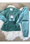 Green Rabbit Patterned Fleece Pajama Set - 6