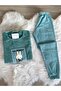 Green Rabbit Patterned Fleece Pajama Set - 2
