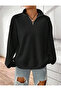 Stand Collar Basic Half Zipper 3 Thread Thick Sweatshirt - Oversize Green Pink Black Gray White Sweat - 2