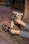 Forbio Women's Brown Leather Leopard Garnish Leather Loafer Shoes - 7