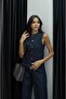 Dark Navy Denim Vest Trousers Set - 6