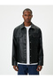 Leather Look Jacket Slim Fit Buttoned Pocket Detail - 3