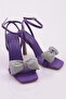 2029 Women's Silver Stone Bow, Ankle Belt Fastening Heeled Sandals - 2