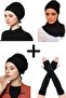 Women's Cotton Neck Jersey , Prayer Bonnet, Ruffled Bonnet, Plain Bonnet, Black, 4-Piece Set