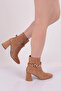 Suede Women's Heeled Boots - Chain Accessories and Deer 215162821 - 5