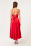 Women's Red Flounce Slit Satin Midi Length Evening Dress & Graduation Dress - 5