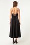 Women's Black Flounce Slit Satin Midi Length Evening Dress & Graduation Dress - 5
